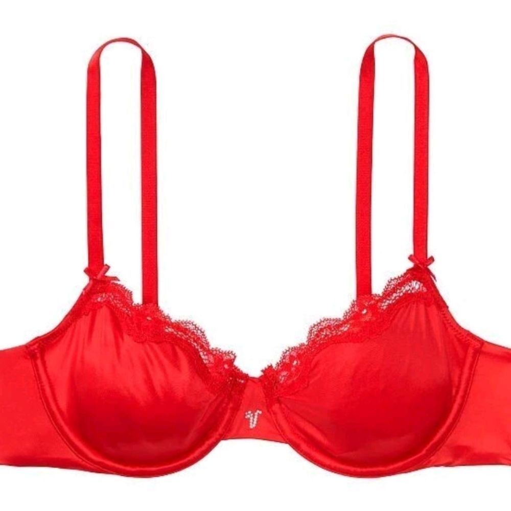 Victoria's Secret Dream Angels Unlined Crystal V Logo Balconet Lace Trim Bra